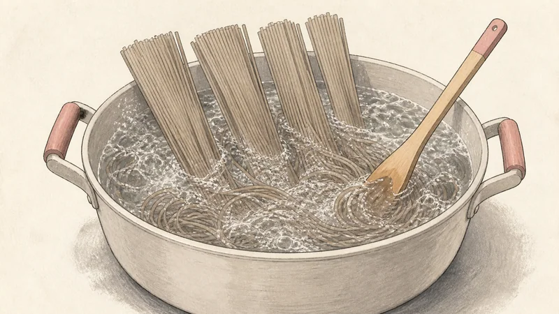 Cold zaru soba with mentsuyu, step 3: Cook the soba.