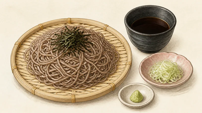 Cold zaru soba with mentsuyu, step 6: Plate and dip to serve.