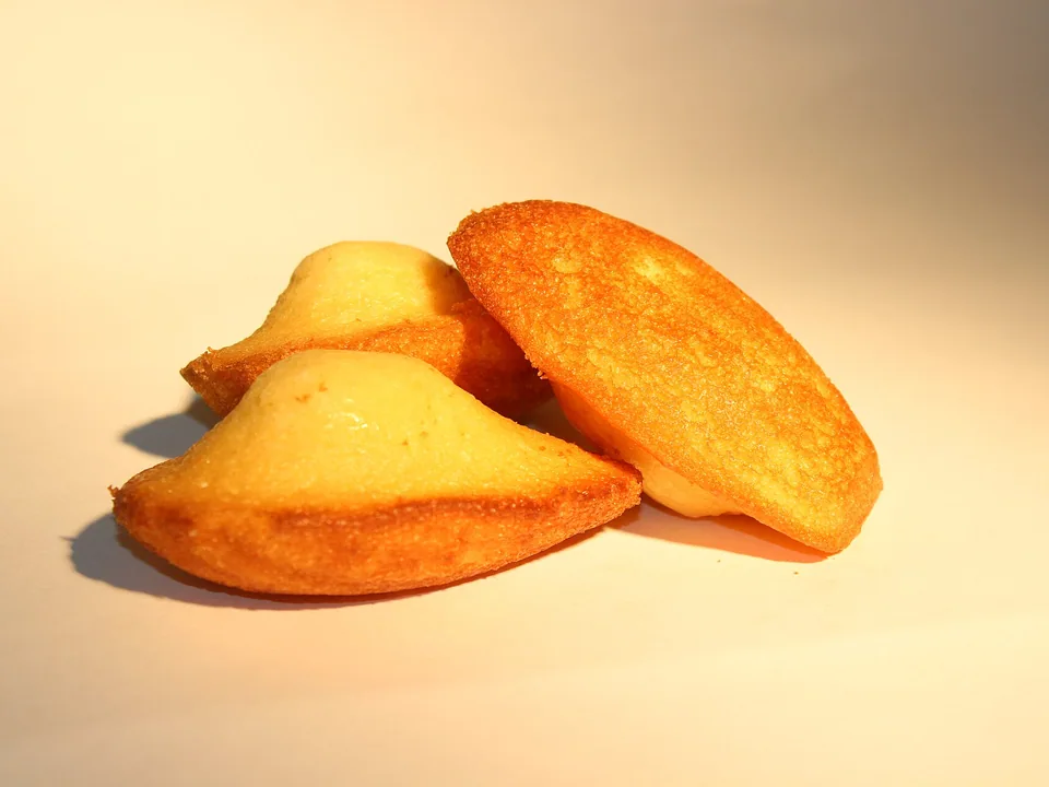 Golden shell-shaped madeleines with rounded humps