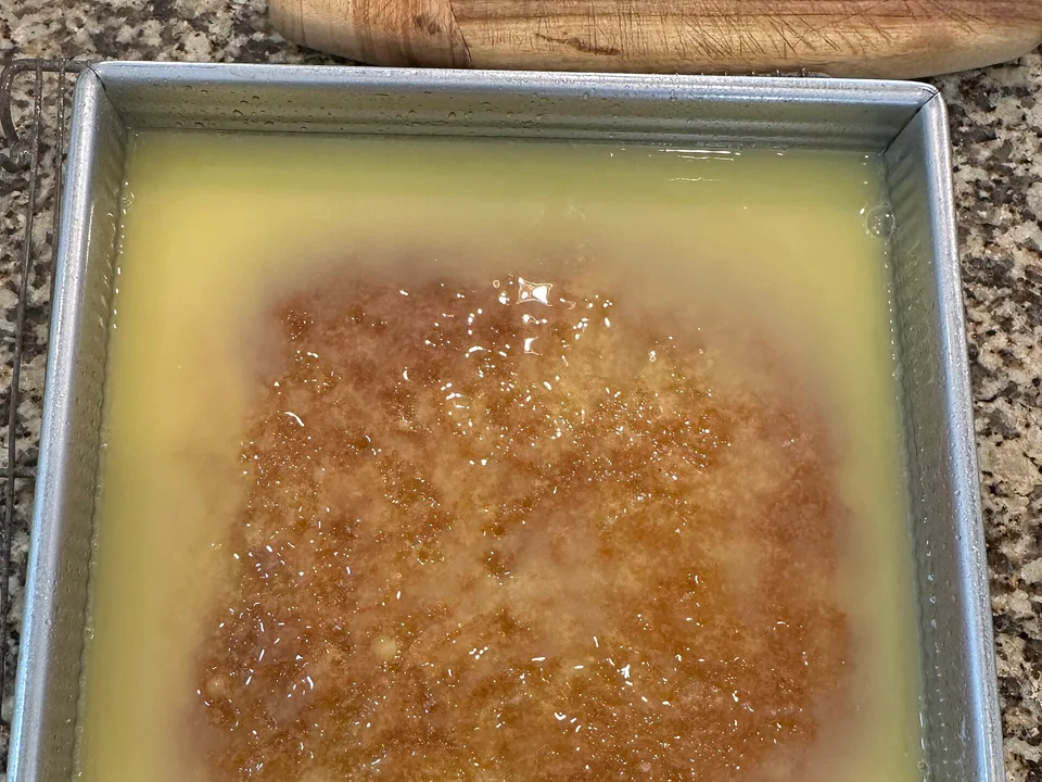 South African malva pudding sponge soaked with warm buttery cream sauce