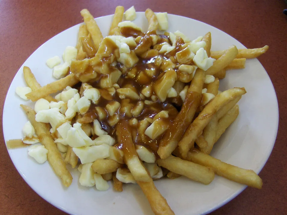 Québec poutine with fries, fresh cheese curds and brown gravy