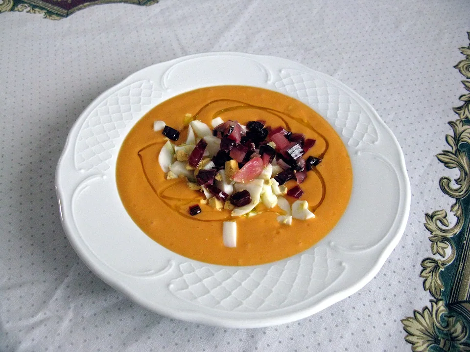 Thick Cordoban salmorejo topped with chopped egg and Serrano ham