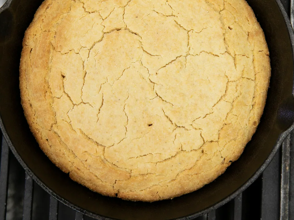 Golden skillet cornbread with crisp browned edges