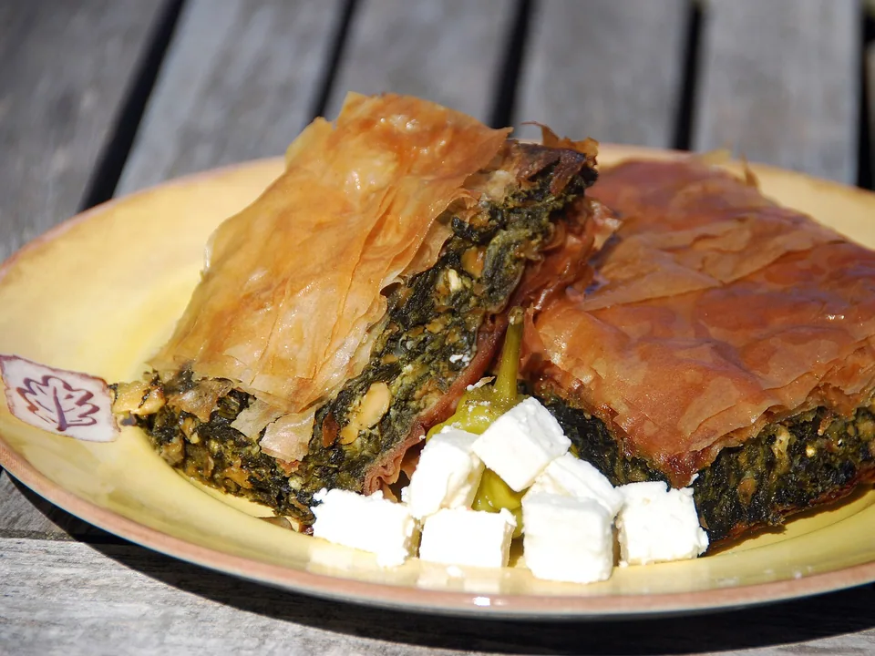 Golden Greek spanakopita with flaky phyllo and spinach-feta filling