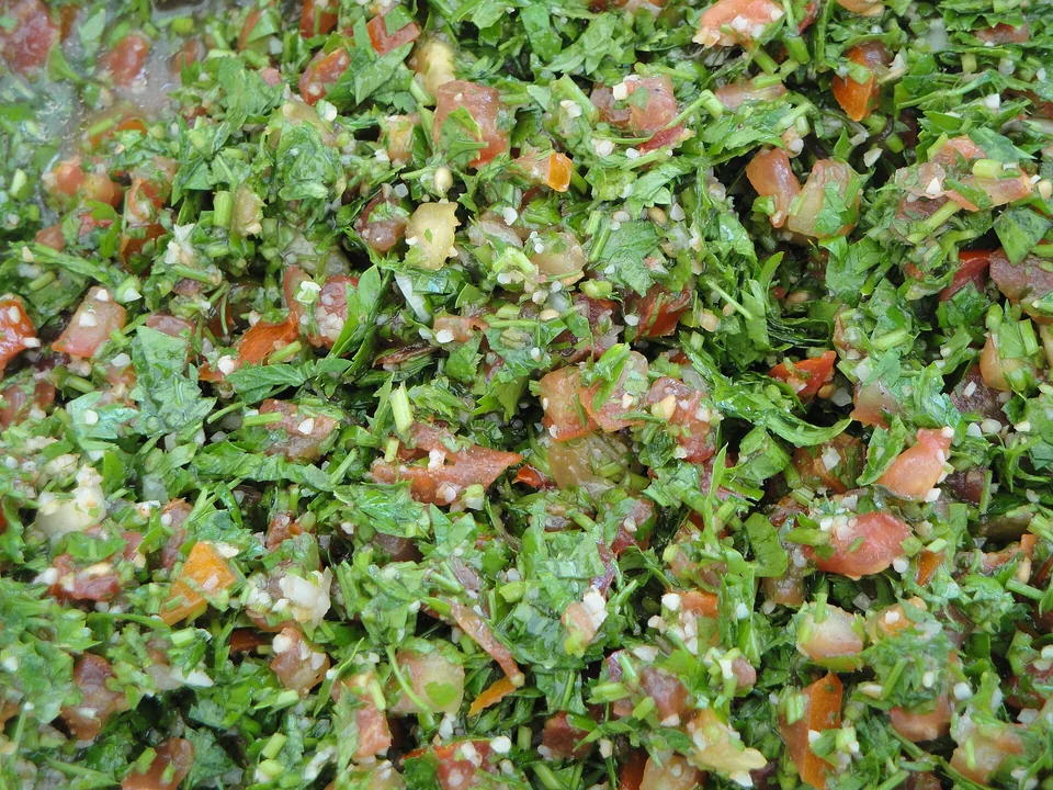 Parsley-forward Lebanese tabbouleh salad with fine bulgur and ripe tomato